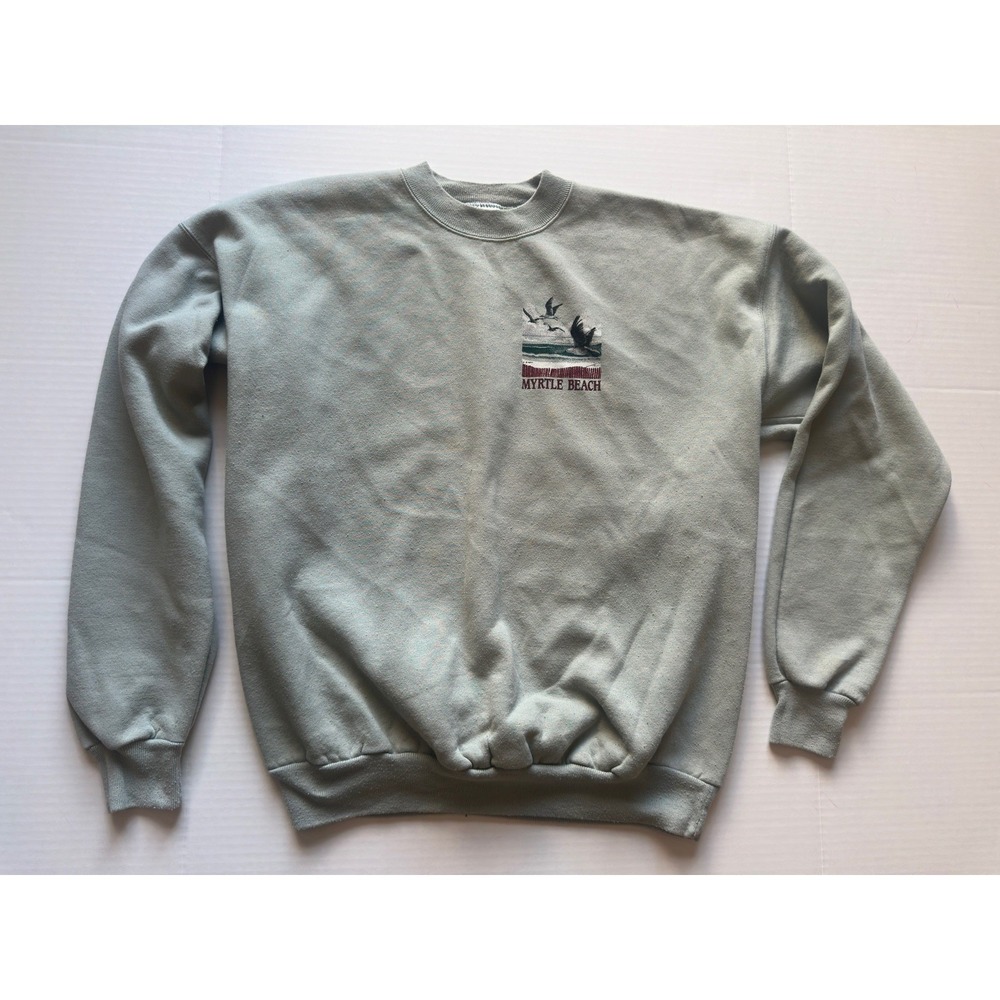 Vintage Hanes Myrtle Beach Embroidered Sweatshirt Sage Green Crewneck Large - Picture 1 of 10